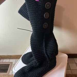UGG Black Knit Button Winter Boots